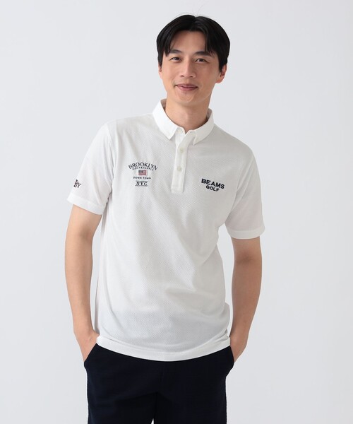 BEAMS GOLF(ビームスゴルフ)の「PURPLE LABEL / BROOKLYN ブロック型ジャカード ポロシャツ(ポロシャツ・レディース・ホワイト/ネイビー/ベージュ・MEDIUM/SMALL/X-LARGE/LARGE)」の6枚目の写真