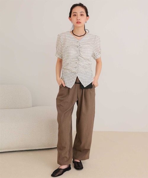 miette(ミエット)の「フロントギャザー半袖ブラウス(シャツ/ブラウス・レディース・ライトブルー/ネイビー/ブラウン/ブラック・L/M/S)」の22枚目の写真