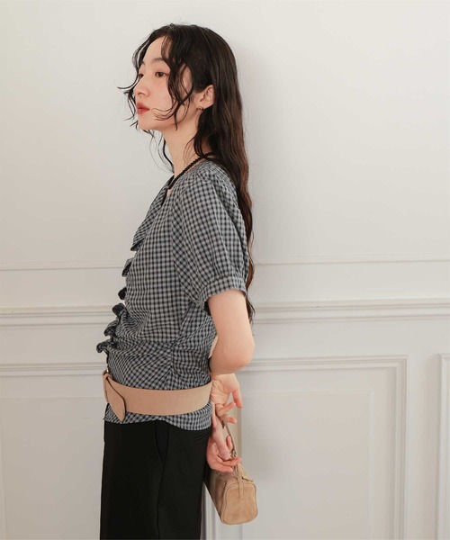 miette(ミエット)の「フロントギャザー半袖ブラウス(シャツ/ブラウス・レディース・ライトブルー/ネイビー/ブラウン/ブラック・L/M/S)」の18枚目の写真