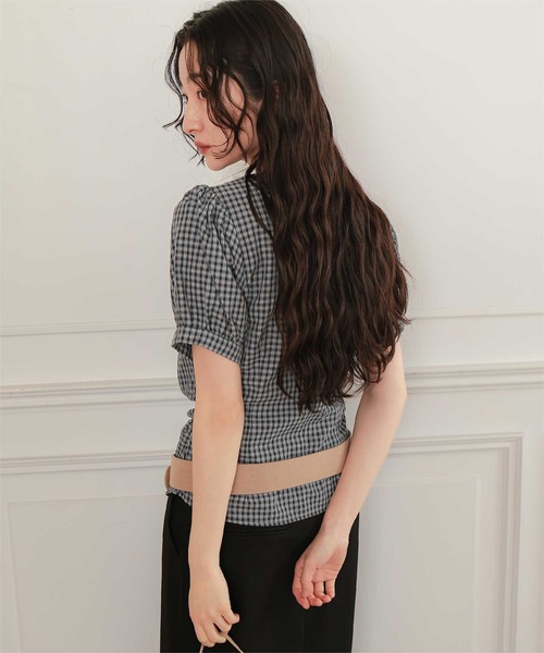 miette(ミエット)の「フロントギャザー半袖ブラウス(シャツ/ブラウス・レディース・ライトブルー/ネイビー/ブラウン/ブラック・L/M/S)」の16枚目の写真