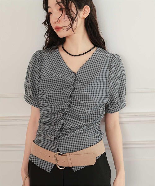 miette(ミエット)の「フロントギャザー半袖ブラウス(シャツ/ブラウス・レディース・ライトブルー/ネイビー/ブラウン/ブラック・L/M/S)」の20枚目の写真