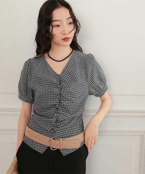 miette(ミエット)の「フロントギャザー半袖ブラウス(シャツ/ブラウス・レディース・ライトブルー/ネイビー/ブラウン/ブラック・L/M/S)」の21枚目の写真