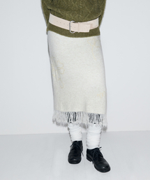 FRINGE LONG KNIT SKIRT IVORY