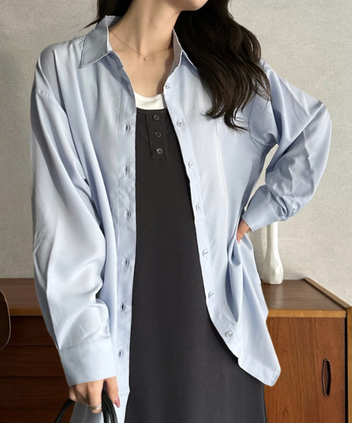 Eclat one(エクラワン)の「【Eclat one】ベーシック レギュラーカラー オーバーサイズ シャツ(シャツ/ブラウス・レディース・イエロー/オフホワイト/ブルー・M)」の8枚目の写真