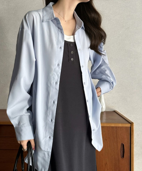 Eclat one(エクラワン)の「【Eclat one】ベーシック レギュラーカラー オーバーサイズ シャツ(シャツ/ブラウス・レディース・イエロー/オフホワイト/ブルー・M)」の9枚目の写真