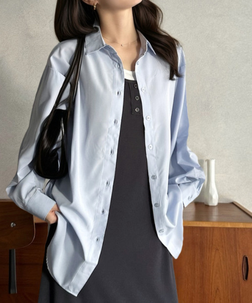 Eclat one(エクラワン)の「【Eclat one】ベーシック レギュラーカラー オーバーサイズ シャツ(シャツ/ブラウス・レディース・イエロー/オフホワイト/ブルー・M)」の11枚目の写真