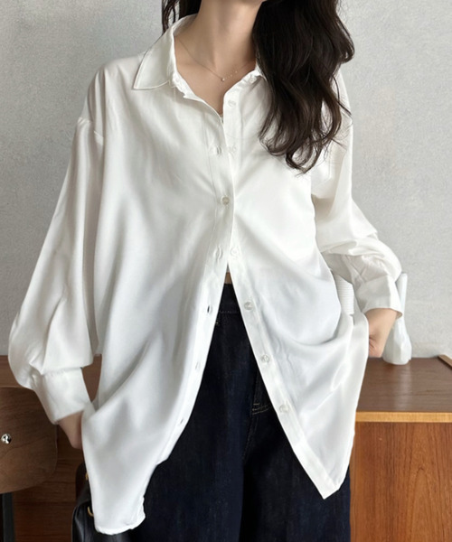 Eclat one(エクラワン)の「【Eclat one】ベーシック レギュラーカラー オーバーサイズ シャツ(シャツ/ブラウス・レディース・イエロー/オフホワイト/ブルー・M)」の4枚目の写真