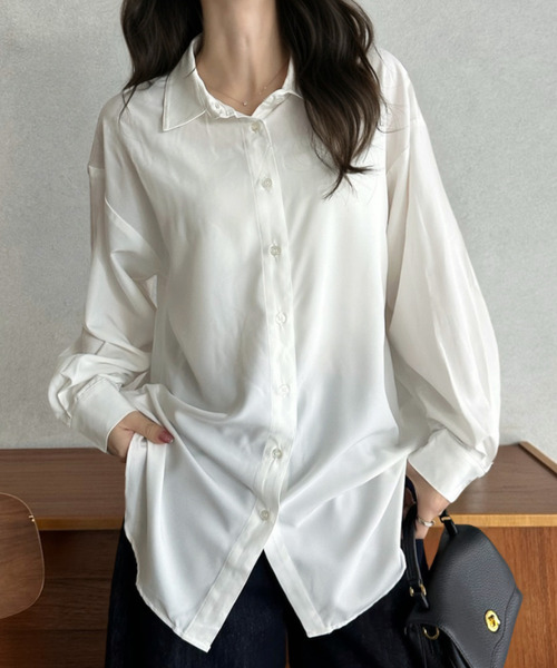 Eclat one(エクラワン)の「【Eclat one】ベーシック レギュラーカラー オーバーサイズ シャツ(シャツ/ブラウス・レディース・イエロー/オフホワイト/ブルー・M)」の5枚目の写真