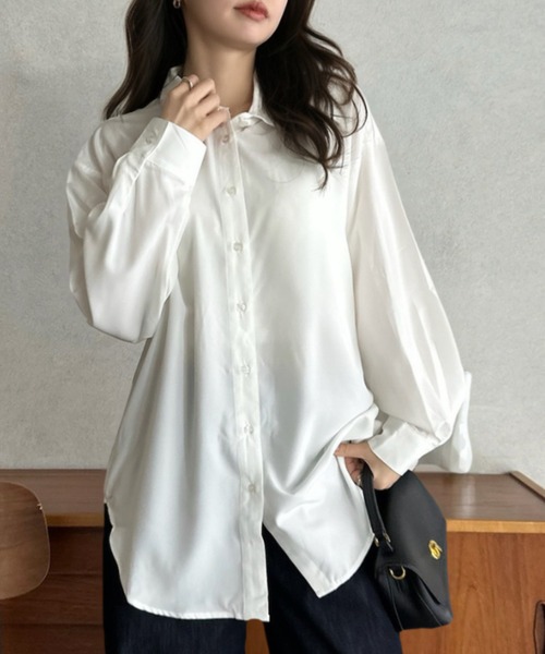 Eclat one(エクラワン)の「【Eclat one】ベーシック レギュラーカラー オーバーサイズ シャツ(シャツ/ブラウス・レディース・イエロー/オフホワイト/ブルー・M)」の6枚目の写真