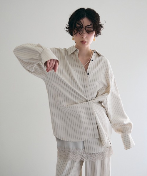 Trish（トリッシュ）の「パウダースキンカシュクール2wayストライプシャツ（シャツ/ブラウス・レディース・ベージュ/ホワイト/ピンク・MEDIUM）」の13枚目の写真