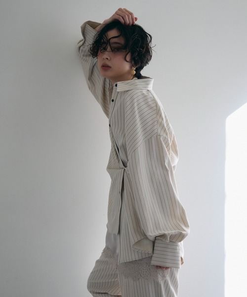 Trish（トリッシュ）の「パウダースキンカシュクール2wayストライプシャツ（シャツ/ブラウス・レディース・ベージュ/ホワイト/ピンク・MEDIUM）」の20枚目の写真