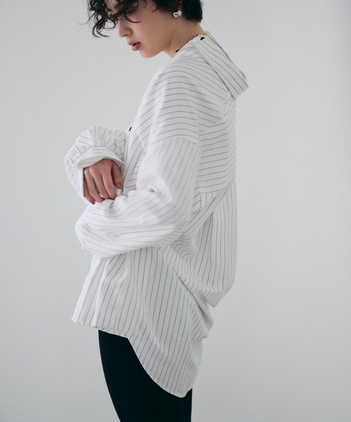 Trish（トリッシュ）の「パウダースキンカシュクール2wayストライプシャツ（シャツ/ブラウス・レディース・ベージュ/ホワイト/ピンク・MEDIUM）」の10枚目の写真