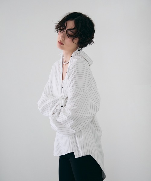 Trish（トリッシュ）の「パウダースキンカシュクール2wayストライプシャツ（シャツ/ブラウス・レディース・ベージュ/ホワイト/ピンク・MEDIUM）」の12枚目の写真