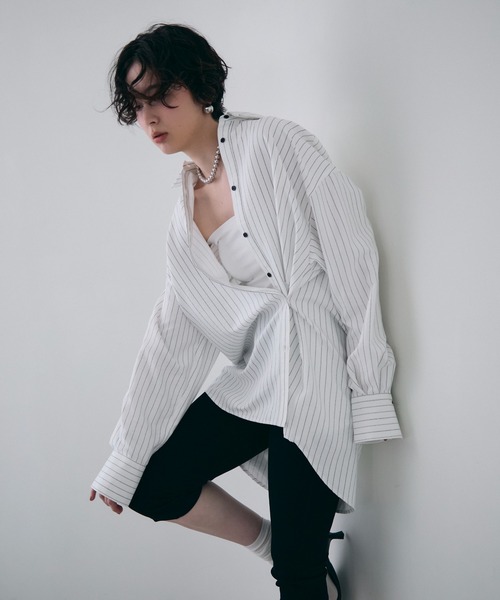 Trish（トリッシュ）の「パウダースキンカシュクール2wayストライプシャツ（シャツ/ブラウス・レディース・ベージュ/ホワイト/ピンク・MEDIUM）」の7枚目の写真