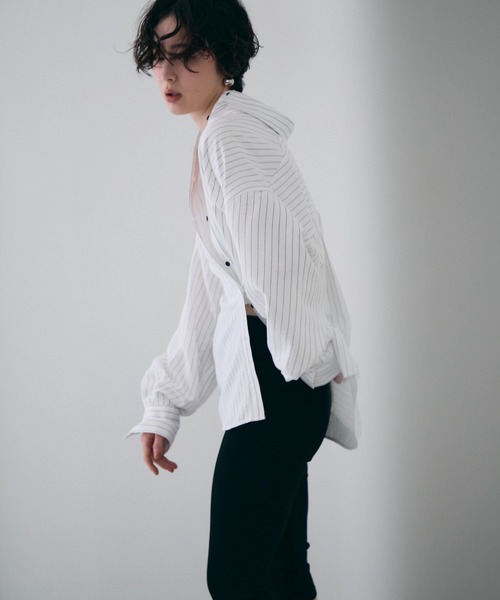 Trish（トリッシュ）の「パウダースキンカシュクール2wayストライプシャツ（シャツ/ブラウス・レディース・ベージュ/ホワイト/ピンク・MEDIUM）」の6枚目の写真