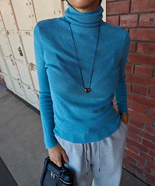 esutoreja（エストレジャ）の「タートルネックリブニットトップス（ニット/セーター・レディース・ベージュ/ブラウン/ピンク/ブルー/グレー/ブラック・FREE）」の6枚目の写真