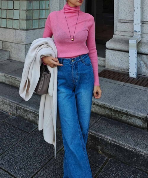 esutoreja（エストレジャ）の「タートルネックリブニットトップス（ニット/セーター・レディース・ベージュ/ブラウン/ピンク/ブルー/グレー/ブラック・FREE）」の7枚目の写真