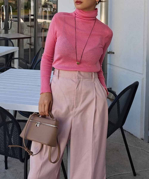 esutoreja（エストレジャ）の「タートルネックリブニットトップス（ニット/セーター・レディース・ベージュ/ブラウン/ピンク/ブルー/グレー/ブラック・FREE）」の8枚目の写真