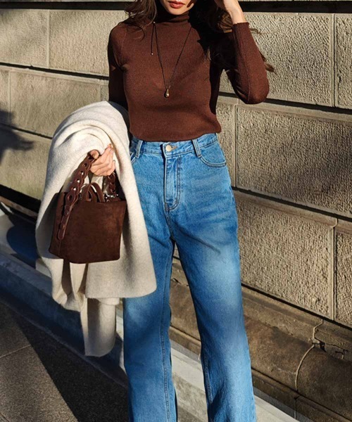 esutoreja（エストレジャ）の「タートルネックリブニットトップス（ニット/セーター・レディース・ベージュ/ブラウン/ピンク/ブルー/グレー/ブラック・FREE）」の12枚目の写真