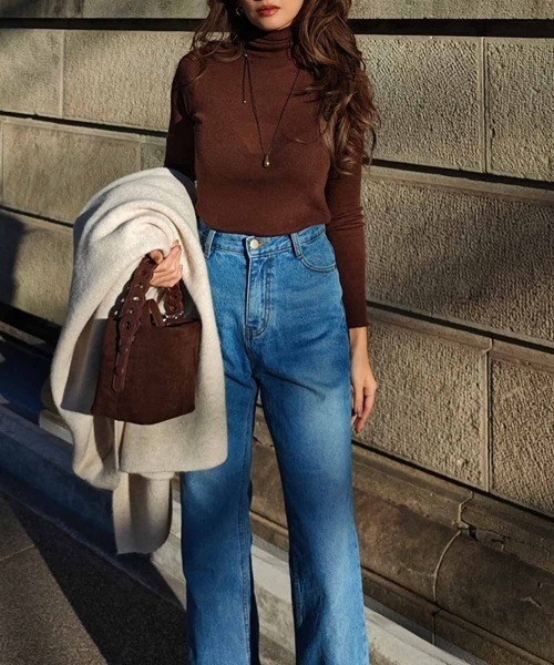 esutoreja（エストレジャ）の「タートルネックリブニットトップス（ニット/セーター・レディース・ベージュ/ブラウン/ピンク/ブルー/グレー/ブラック・FREE）」の13枚目の写真