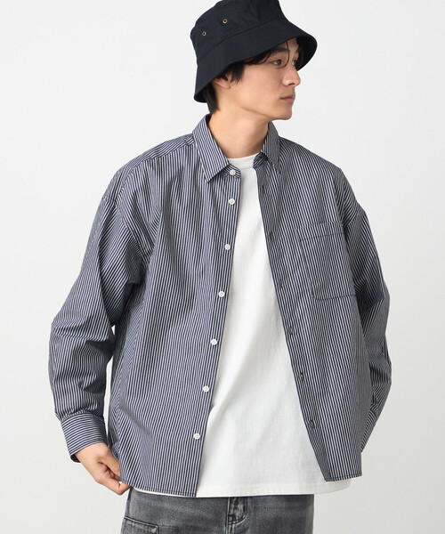 Purple&Yellow（パープルアンドイエロー）の「バック刺繍 ストライプシャツ（シャツ/ブラウス・メンズ・ブラック/ネイビー・MEDIUM/SMALL/LARGE）」の2枚目の写真