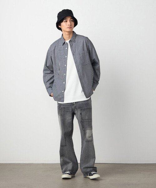 Purple&Yellow（パープルアンドイエロー）の「バック刺繍 ストライプシャツ（シャツ/ブラウス・メンズ・ブラック/ネイビー・MEDIUM/SMALL/LARGE）」の3枚目の写真