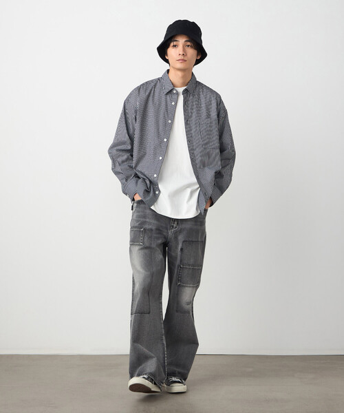 Purple&Yellow（パープルアンドイエロー）の「バック刺繍 ストライプシャツ（シャツ/ブラウス・メンズ・ブラック/ネイビー・MEDIUM/SMALL/LARGE）」の4枚目の写真