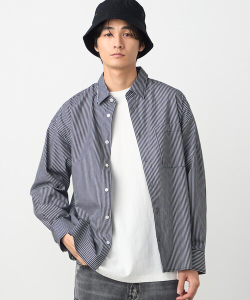 Purple&Yellow（パープルアンドイエロー）の「バック刺繍 ストライプシャツ（シャツ/ブラウス・メンズ・ブラック/ネイビー・MEDIUM/SMALL/LARGE）」の7枚目の写真