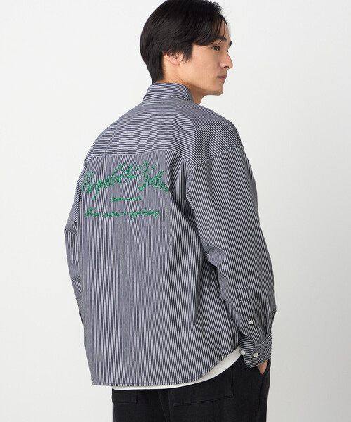 Purple&Yellow（パープルアンドイエロー）の「バック刺繍 ストライプシャツ（シャツ/ブラウス・メンズ・ブラック/ネイビー・MEDIUM/SMALL/LARGE）」の8枚目の写真