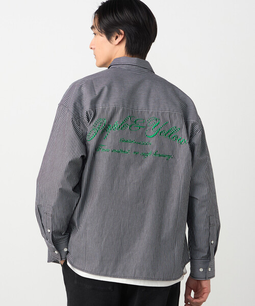 Purple&Yellow（パープルアンドイエロー）の「バック刺繍 ストライプシャツ（シャツ/ブラウス・メンズ・ブラック/ネイビー・MEDIUM/SMALL/LARGE）」の9枚目の写真