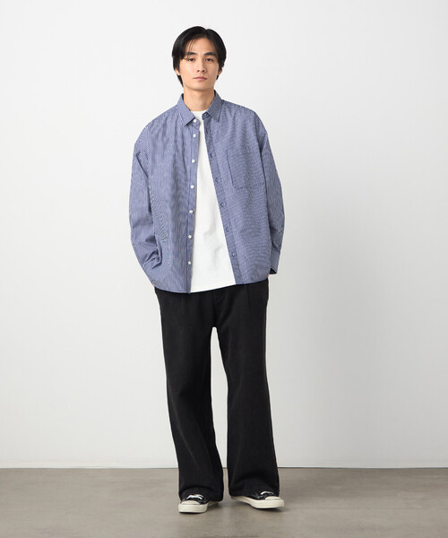 Purple&Yellow（パープルアンドイエロー）の「バック刺繍 ストライプシャツ（シャツ/ブラウス・メンズ・ブラック/ネイビー・MEDIUM/SMALL/LARGE）」の10枚目の写真