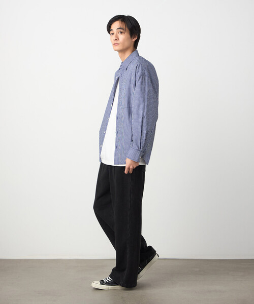 Purple&Yellow（パープルアンドイエロー）の「バック刺繍 ストライプシャツ（シャツ/ブラウス・メンズ・ブラック/ネイビー・MEDIUM/SMALL/LARGE）」の11枚目の写真