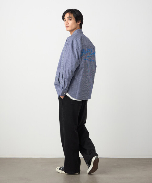 Purple&Yellow（パープルアンドイエロー）の「バック刺繍 ストライプシャツ（シャツ/ブラウス・メンズ・ブラック/ネイビー・MEDIUM/SMALL/LARGE）」の12枚目の写真