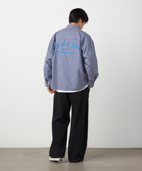 Purple&Yellow（パープルアンドイエロー）の「バック刺繍 ストライプシャツ（シャツ/ブラウス・メンズ・ブラック/ネイビー・MEDIUM/SMALL/LARGE）」の13枚目の写真