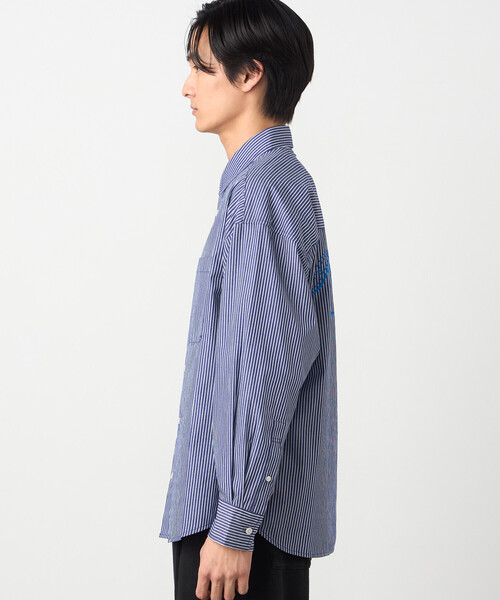 Purple&Yellow（パープルアンドイエロー）の「バック刺繍 ストライプシャツ（シャツ/ブラウス・メンズ・ブラック/ネイビー・MEDIUM/SMALL/LARGE）」の16枚目の写真