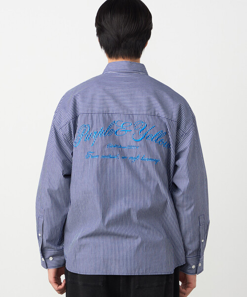 Purple&Yellow（パープルアンドイエロー）の「バック刺繍 ストライプシャツ（シャツ/ブラウス・メンズ・ブラック/ネイビー・MEDIUM/SMALL/LARGE）」の17枚目の写真