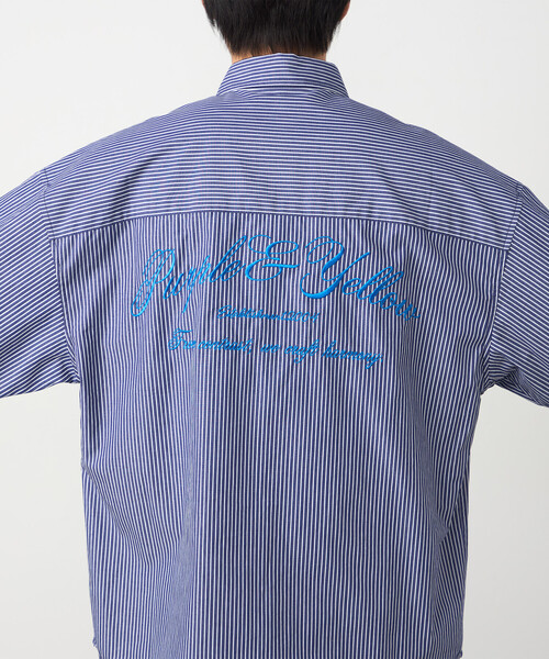 Purple&Yellow（パープルアンドイエロー）の「バック刺繍 ストライプシャツ（シャツ/ブラウス・メンズ・ブラック/ネイビー・MEDIUM/SMALL/LARGE）」の18枚目の写真