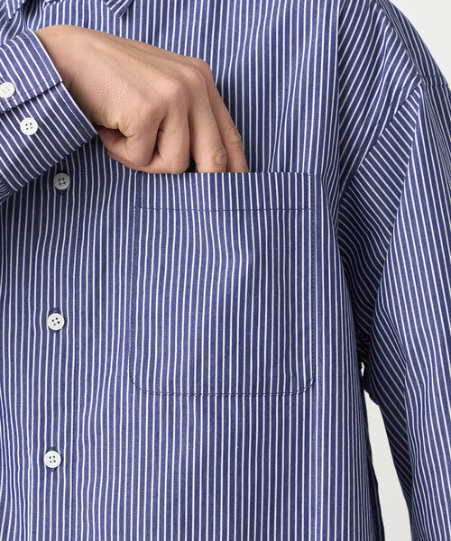 Purple&Yellow（パープルアンドイエロー）の「バック刺繍 ストライプシャツ（シャツ/ブラウス・メンズ・ブラック/ネイビー・MEDIUM/SMALL/LARGE）」の20枚目の写真