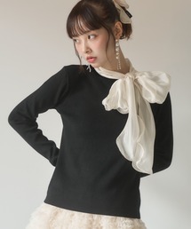 シフォンボウタイ付きニット