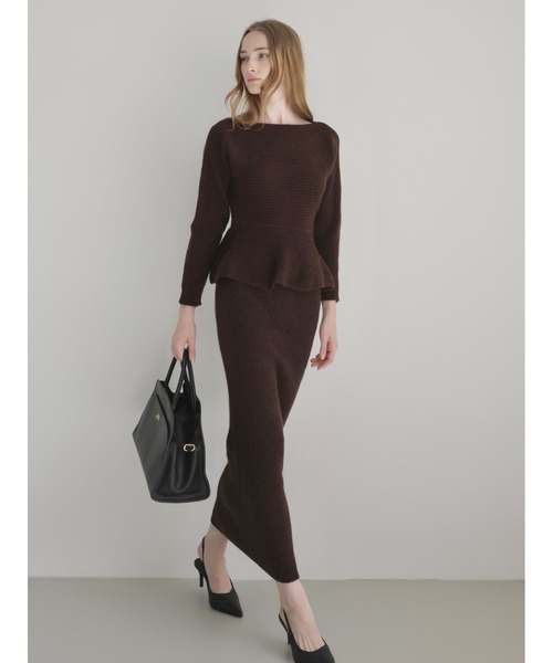celon(セロン)の「textured peplum knit set(ワンピース・レディース・ブラウン/ベージュ・FREE)」の1枚目の写真