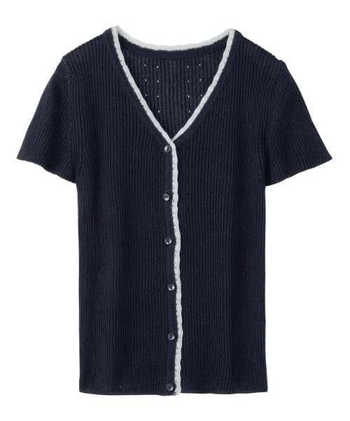 CHAN ME(チャンミ)の「配色サマーニットカーディガン(ニット/セーター・レディース・アイボリー/ネイビー・X-LARGE/LARGE/MEDIUM)」の8枚目の写真