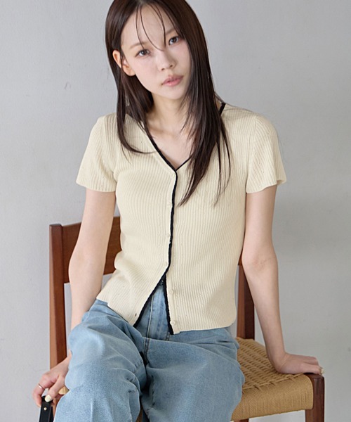 CHAN ME(チャンミ)の「配色サマーニットカーディガン(ニット/セーター・レディース・アイボリー/ネイビー・X-LARGE/LARGE/MEDIUM)」の9枚目の写真