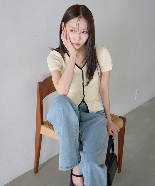CHAN ME(チャンミ)の「配色サマーニットカーディガン(ニット/セーター・レディース・アイボリー/ネイビー・X-LARGE/LARGE/MEDIUM)」の11枚目の写真