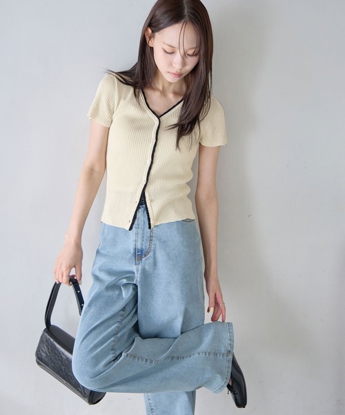 CHAN ME(チャンミ)の「配色サマーニットカーディガン(ニット/セーター・レディース・アイボリー/ネイビー・X-LARGE/LARGE/MEDIUM)」の12枚目の写真