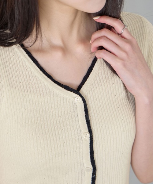 CHAN ME(チャンミ)の「配色サマーニットカーディガン(ニット/セーター・レディース・アイボリー/ネイビー・X-LARGE/LARGE/MEDIUM)」の13枚目の写真