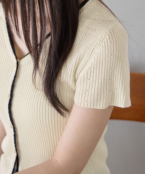CHAN ME(チャンミ)の「配色サマーニットカーディガン(ニット/セーター・レディース・アイボリー/ネイビー・X-LARGE/LARGE/MEDIUM)」の14枚目の写真