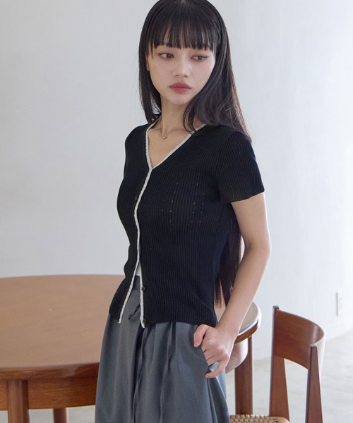 CHAN ME(チャンミ)の「配色サマーニットカーディガン(ニット/セーター・レディース・アイボリー/ネイビー・X-LARGE/LARGE/MEDIUM)」の16枚目の写真