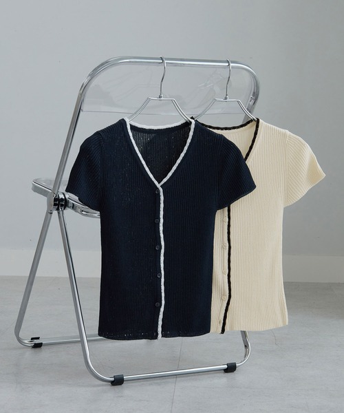 CHAN ME(チャンミ)の「配色サマーニットカーディガン(ニット/セーター・レディース・アイボリー/ネイビー・X-LARGE/LARGE/MEDIUM)」の5枚目の写真