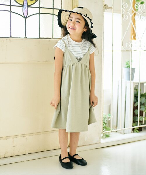 Seraph（セラフ）の「フレンチスリーブTシャツ　キャミソールワンピースセット_ジュニア対応（ワンピース・キッズ・ピンク/カーキ/ブラック・90/80/140/130/120/110/100）」の4枚目の写真
