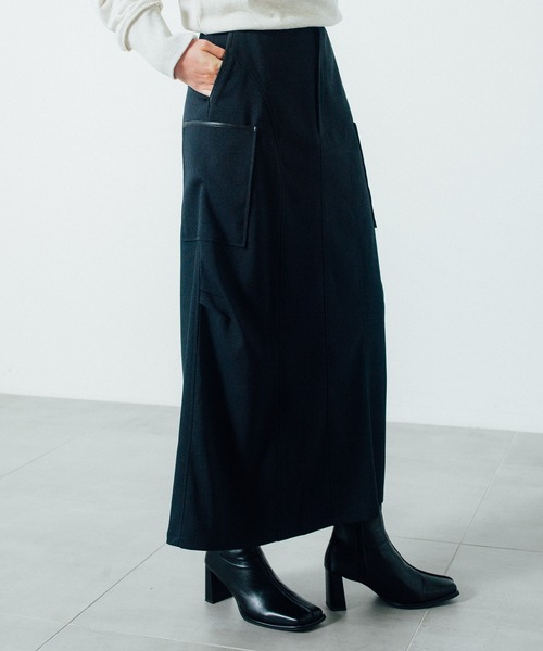 CITY TOKYO(シティトウキョウ)の「【CITY TOKYO/シティートウキョウ】タッキングカーゴスカート(スカート・レディース・ベージュ/ブラック・1/2)」の2枚目の写真